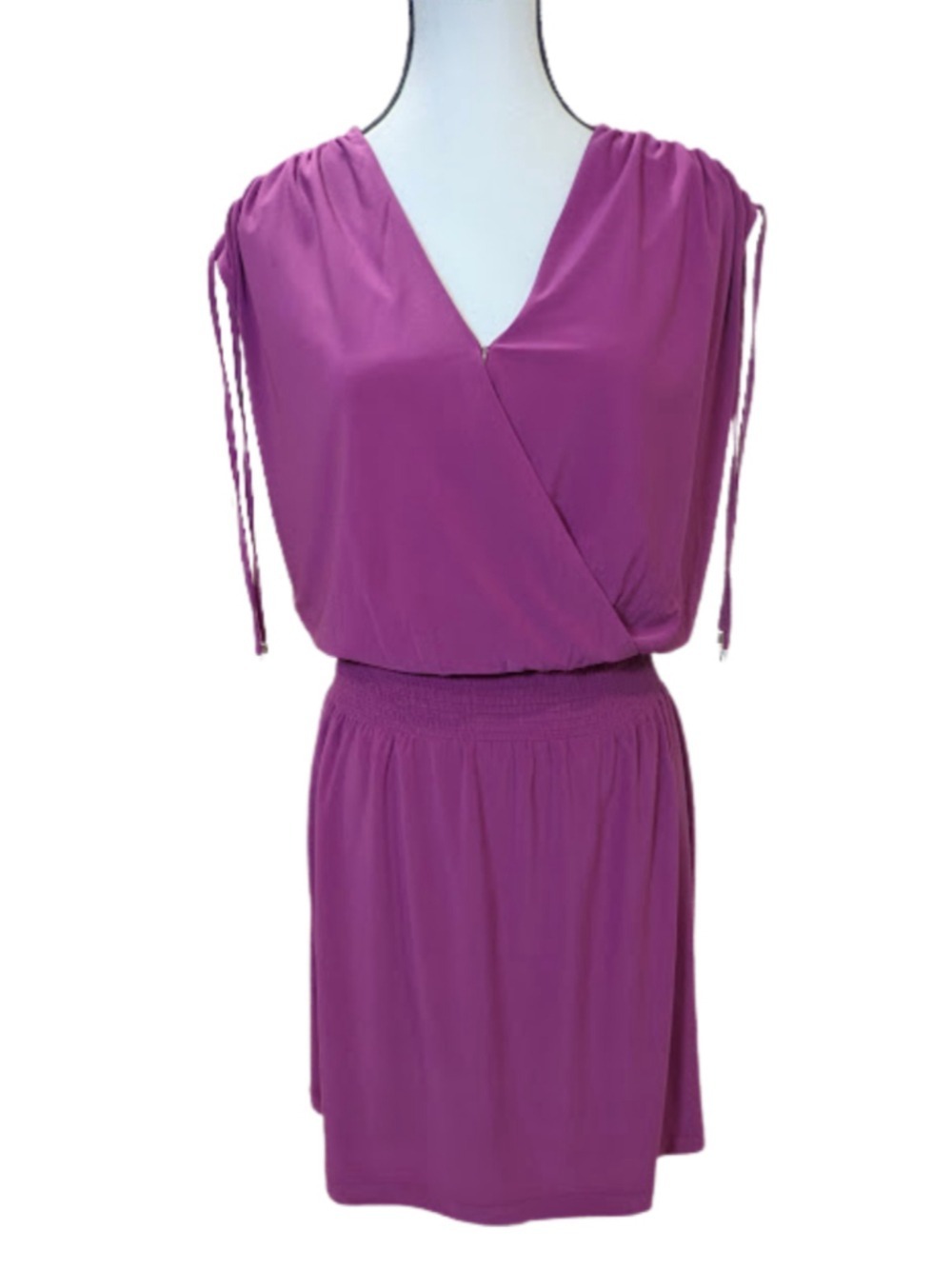 White House Black Market Dress Size S Purple Surplice Drawstring Shoulder Mini